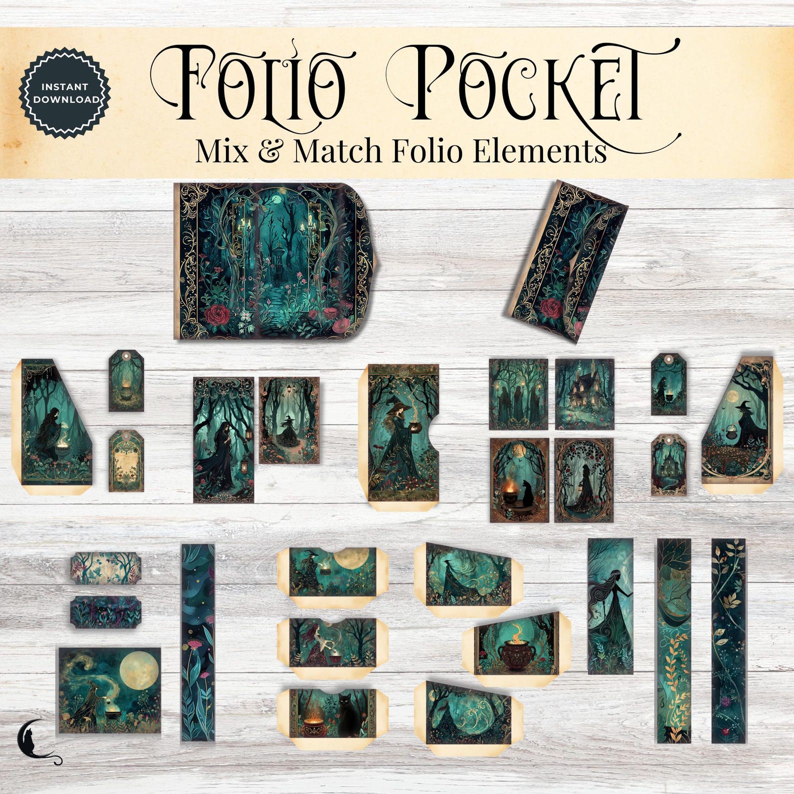 Dark Forest Witch Junk Journal Printable Folio Kit, Halloween Ephemera ...