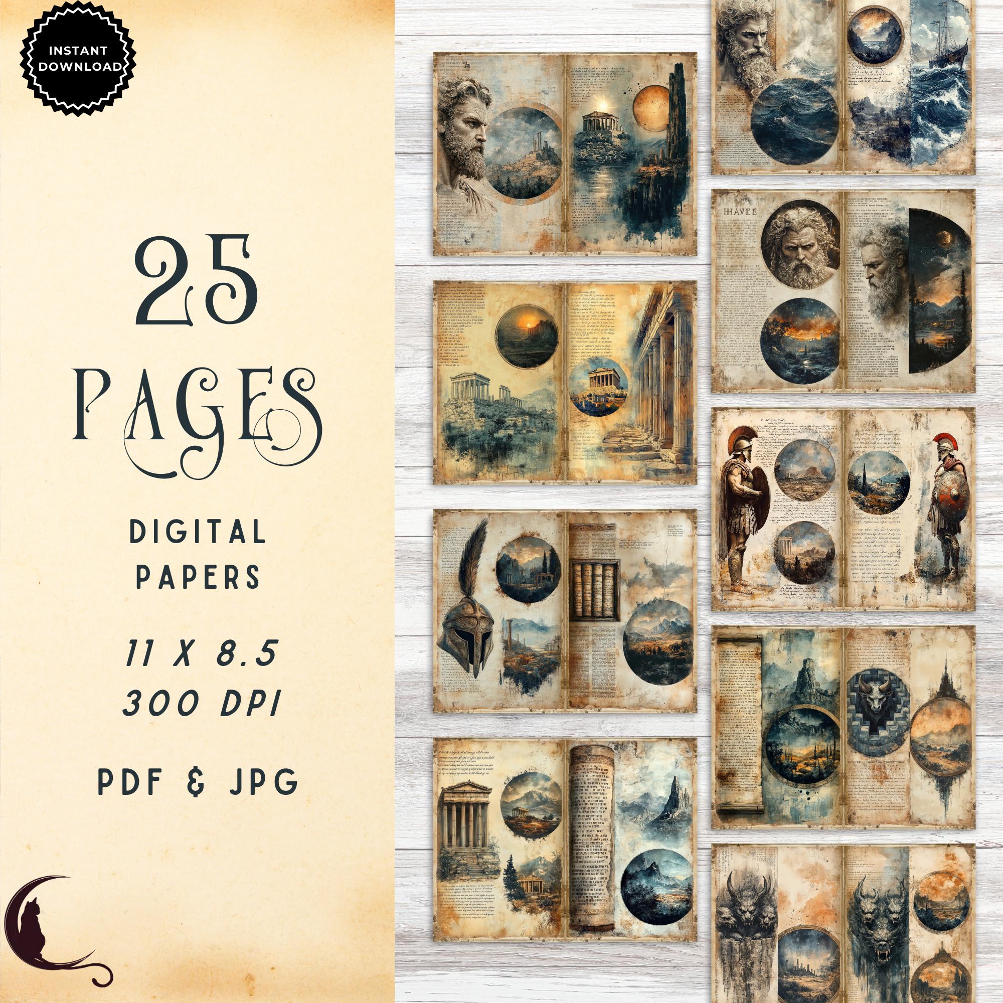 Ancient Greek Mythology Junk Journal Pages, Digital Collage Sheets ...