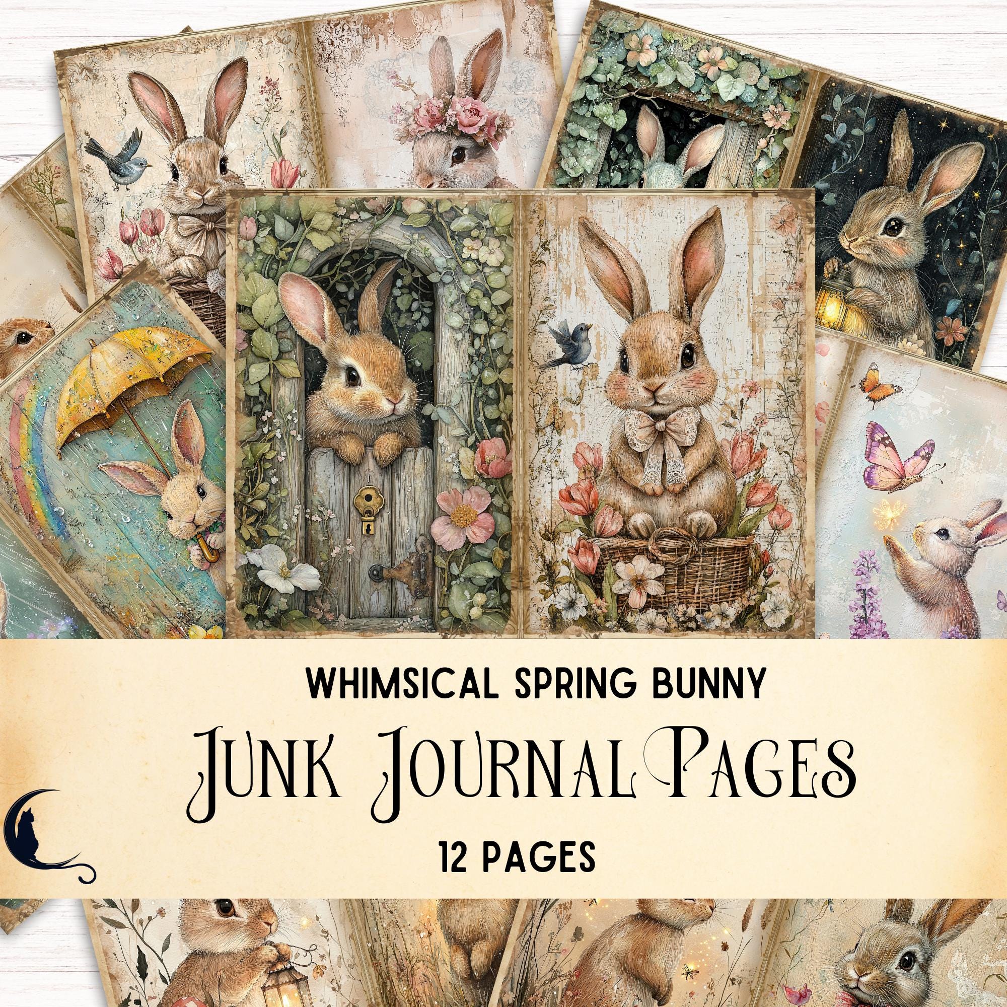 Whimsical Bunny Junk Journal Pages, Vintage Easter Ephemera, Printable ...