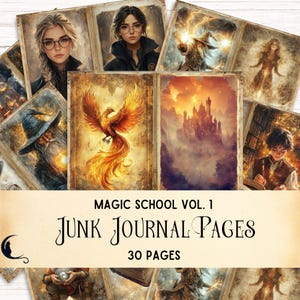 Kit de diario basura de la Escuela de Magia, papel digital de mago, álbum de recortes de fantasía, páginas imprimibles, material efímero de magos, criaturas mágicas de brujas