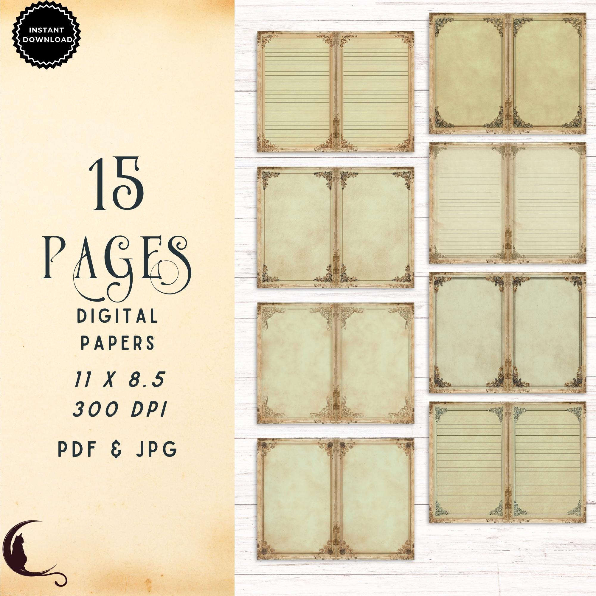Sage Green Antique Corner Junk Journal Pages, Digital Vintage Lined and ...