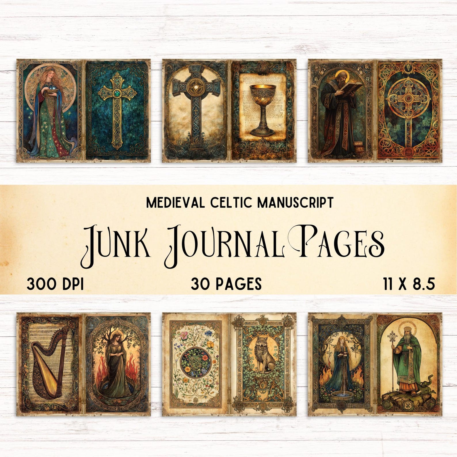 Illuminated Manuscript Junk Journal Kit, Vintage Medieval Art Ephemera ...