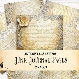 Antike Spitze Digitales Papier, druckbares Scrapbook Kit, Vintage Spitzenmuster, Elegantes Script Junk Journal Seiten Bastelbedarf Hintergrund