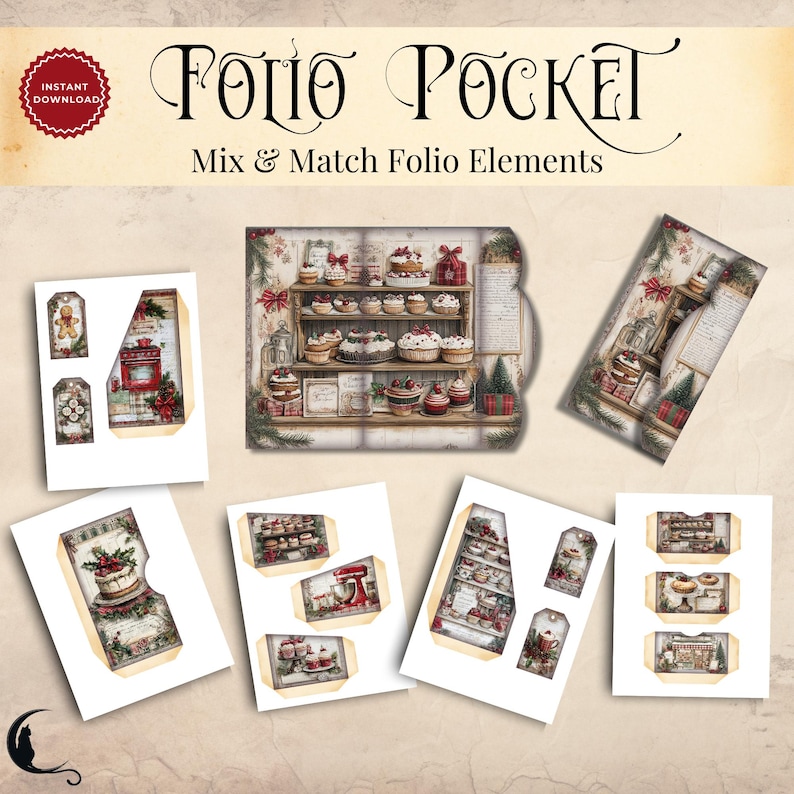 Rustic Christmas Bakery Junk Journal Kit, Festive Folding Folio ...