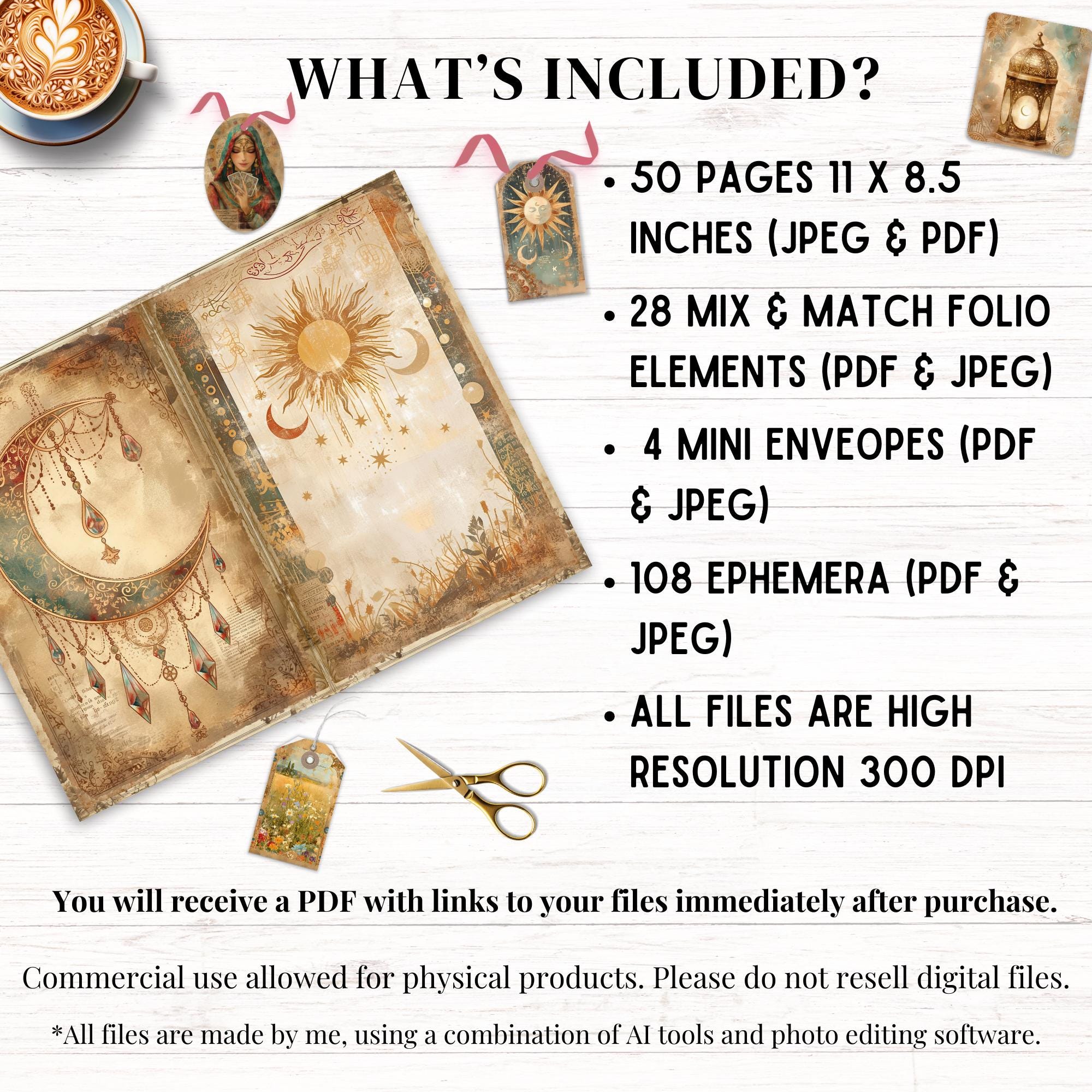 Spiritual Bohemian Junk Journal Kit, Mystic Hippie Printable Folio Kit ...