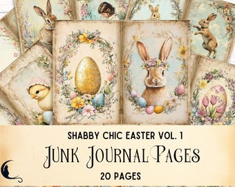 Shabby Chic Easter Junk Journal Pages, Vintage Ephemera, Printable Scrapbooking Kit, Bunny and Rabbit, Tulips, Eggs, Perfect for Spring, DIY