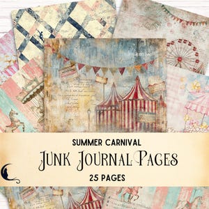 Carnival Junk Journal Pages, Printable Vintage Circus Ephemera, Shabby Chic Summer Fun Fair Scrapbooking Backgrounds, DIY Craft Supplies