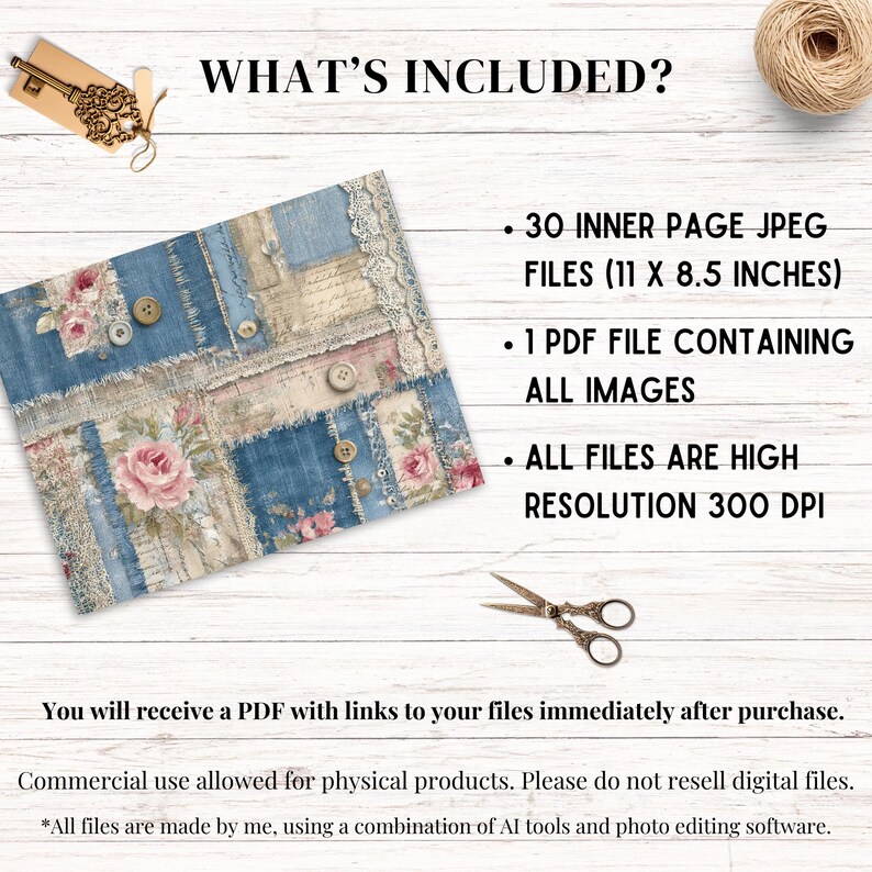Denim Patchwork Junk Journal Kit, Digital Printable Paper Collage ...