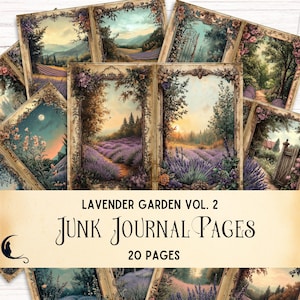 Lavendel Garten Junk Journal Seiten, Printable Kit, Vintage Ephemera, Botanische Blumen, Natur inspiriert Scrapbook Zubehör, Papierhandwerk