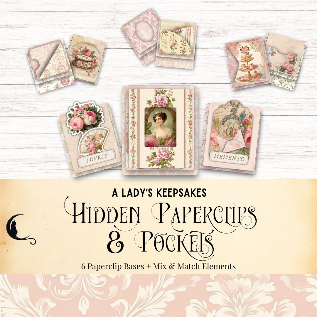 A Lady's Keepsakes Hidden Paperclip & Pockets Kit, Printable Shabby ...