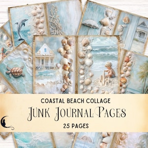 Coastal Beach Junk Journal Pages, Ocean Printable Pages, Nautical Scrapbook, Vintage Coastal Themed Digital Papers, Collage Sheets PDF JPG