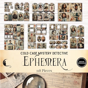 Cold Case Detective Junk Journal Kit, Mystery Case File, Scrapbook Kit, Junk Journal Kit, Digital Download, Detective Ephemera Kit, PDF JPG