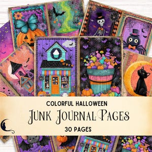 Colorful Halloween Junk Journal Kit, Printable Vintage Ephemera, Cute Ghost Whimsical Scrapbook Paper Spooky Craft Supplies for DIY Projects