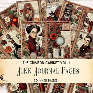 Kit de diario basura The Crimson Cabinet, efímeras victorianas oscuras imprimibles de la Academia, álbum de recortes naturalista de vampiros aristocráticos, gótico botánico