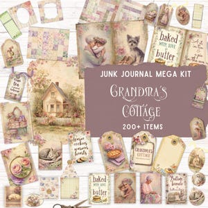 Kit de journal indésirable Cottage de grand-mère, kit folio imprimable, jolie vieille dame éphémère, papier numérique shabby chic vintage Cottagecore scrapbooking bricolage