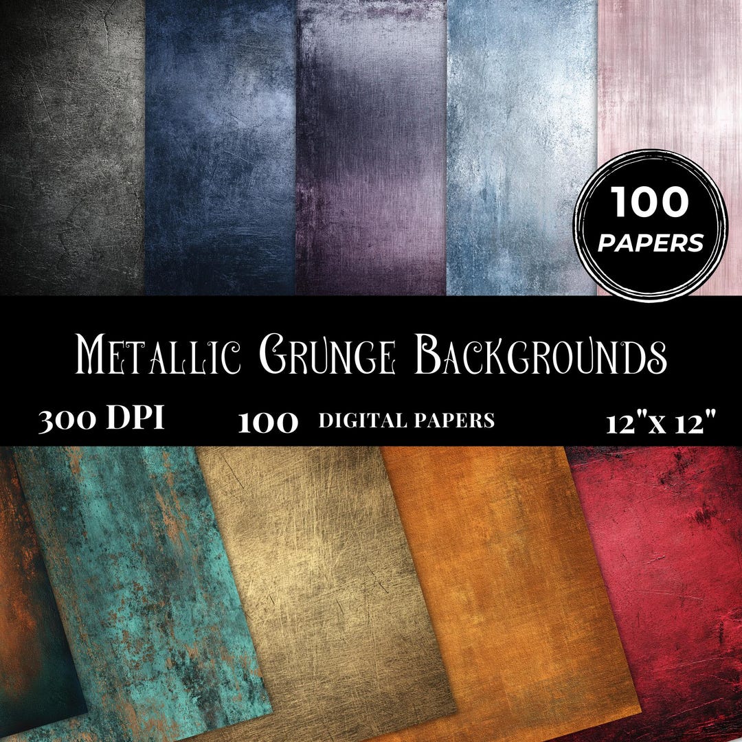 Brushed Metallic Grunge Digital Paper Bundle, Printable Backgrounds for ...