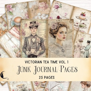 Victorian Tea Time Junk Journal Kit, Printable Ephemera, Vintage Tea Party, Digital Collage, Floral Design, Victorian Art, Shabby Chic