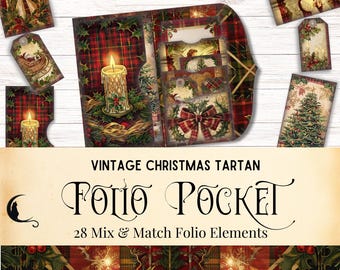 Rustic Plaid Christmas Junk Journal Folio Kit | Printable Pocket ...