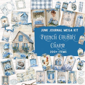 French Country Cottage Junk Journal Kit, afdrukbaar foliozakje, Shabby Chic Ephemera DIY Craft Supplies, rustiek Cottagecore-plakboekpapier