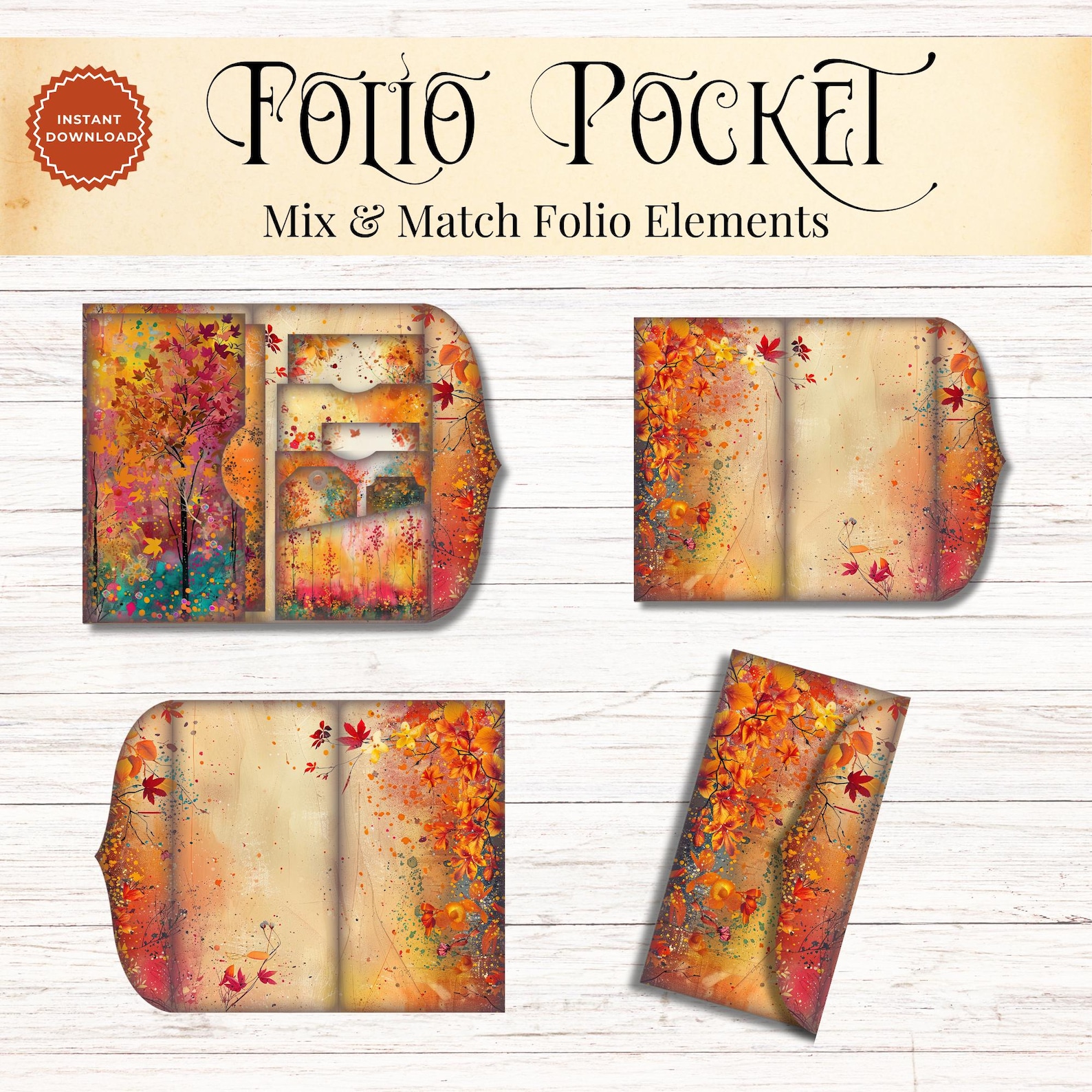 Colorful Autumn Junk Journal Folding Folio Kit, Printable Pocket ...