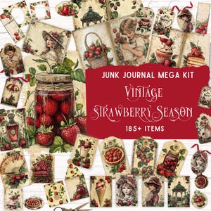 Vintage Strawberry Season Junk Journal Kit, Printable Folio Kit, Retro Botanical Ephemera, DIY Craft Supplies, Digital Scrapbook Paper,