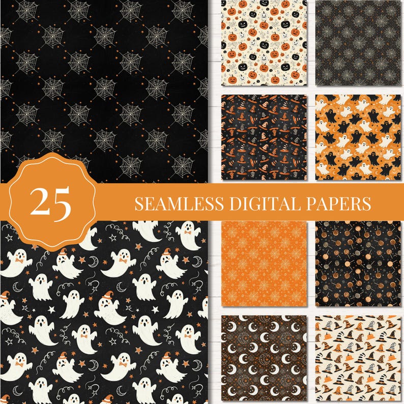Seamless Spooky Season Digital Paper Pack, Halloween Patterns for Junk ...