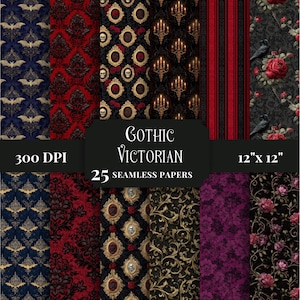 Seamless Gothic Victorian Digital Paper, Dark Academia Patterns for Scrapbooking Backgrounds, Junk Journals, Elegant Damask Craft Supplies