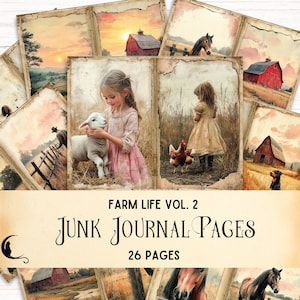 Farm Life Junk Journal Kit, Vintage Printable Pages, Farm Animals Digital Scrapbook, Nature and Landscapes, Rustic Country Living Ephemera