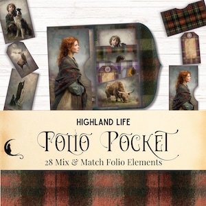 Scottish Highlands Junk Journal Folio Kit, Printable Folio Pocket, Vintage Scotland Ephemera, Seamless Tartan Plaid, Highlander Scrapbooking