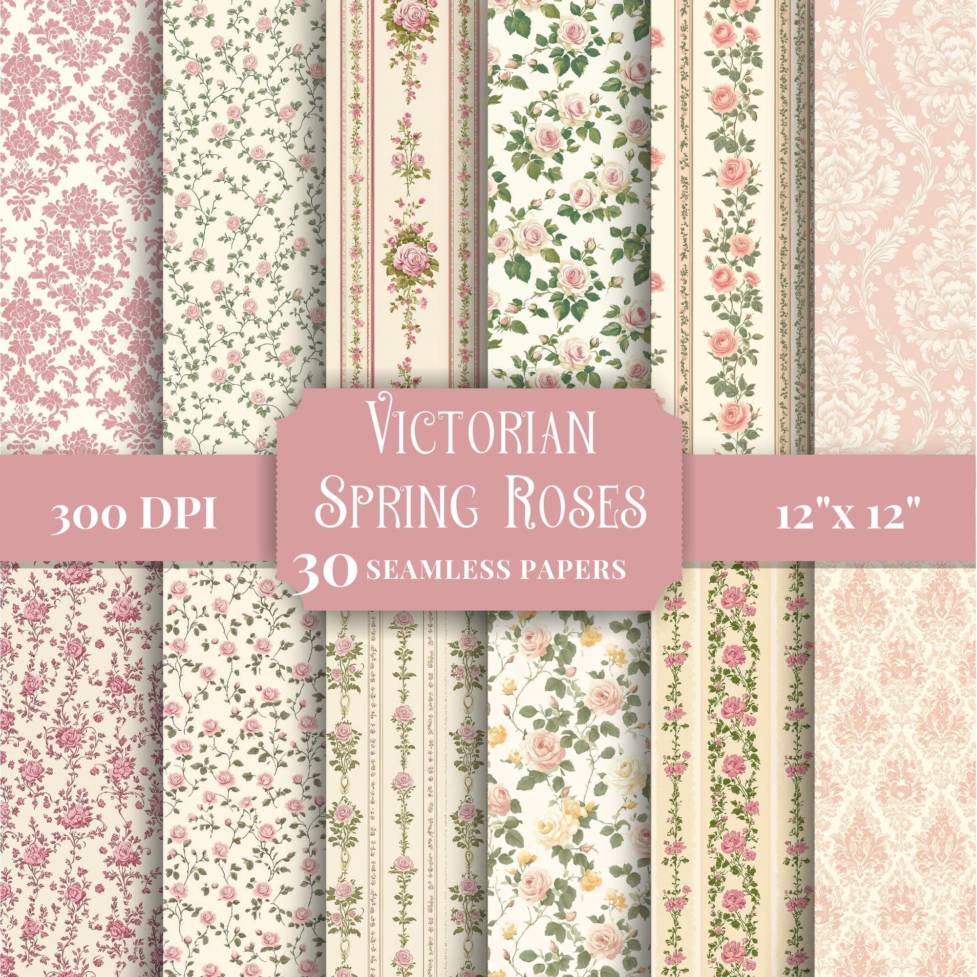 Victorian Spring Roses Digital Paper Pack, Seamless Patterns for ...