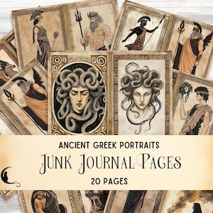 Diario di mitologia greca antica, kit di carta per album di ritagli Medusa, carta digitale di creature mitologiche, forniture per diari uniche, pagine di divinità greche