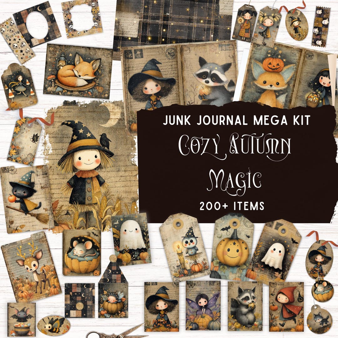 Cozy Autumn Magic Junk Journal Kit, Printable Folio Pocket, Vintage ...