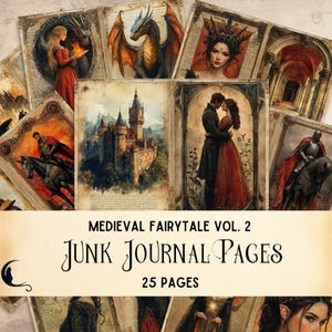 Medieval Fairytale Junk Journal, Fantasy Scrapbooking Supplies, Vintage Fairytale Digital Papers,  Enchanted Ephemera, Whimsical Paper Craft