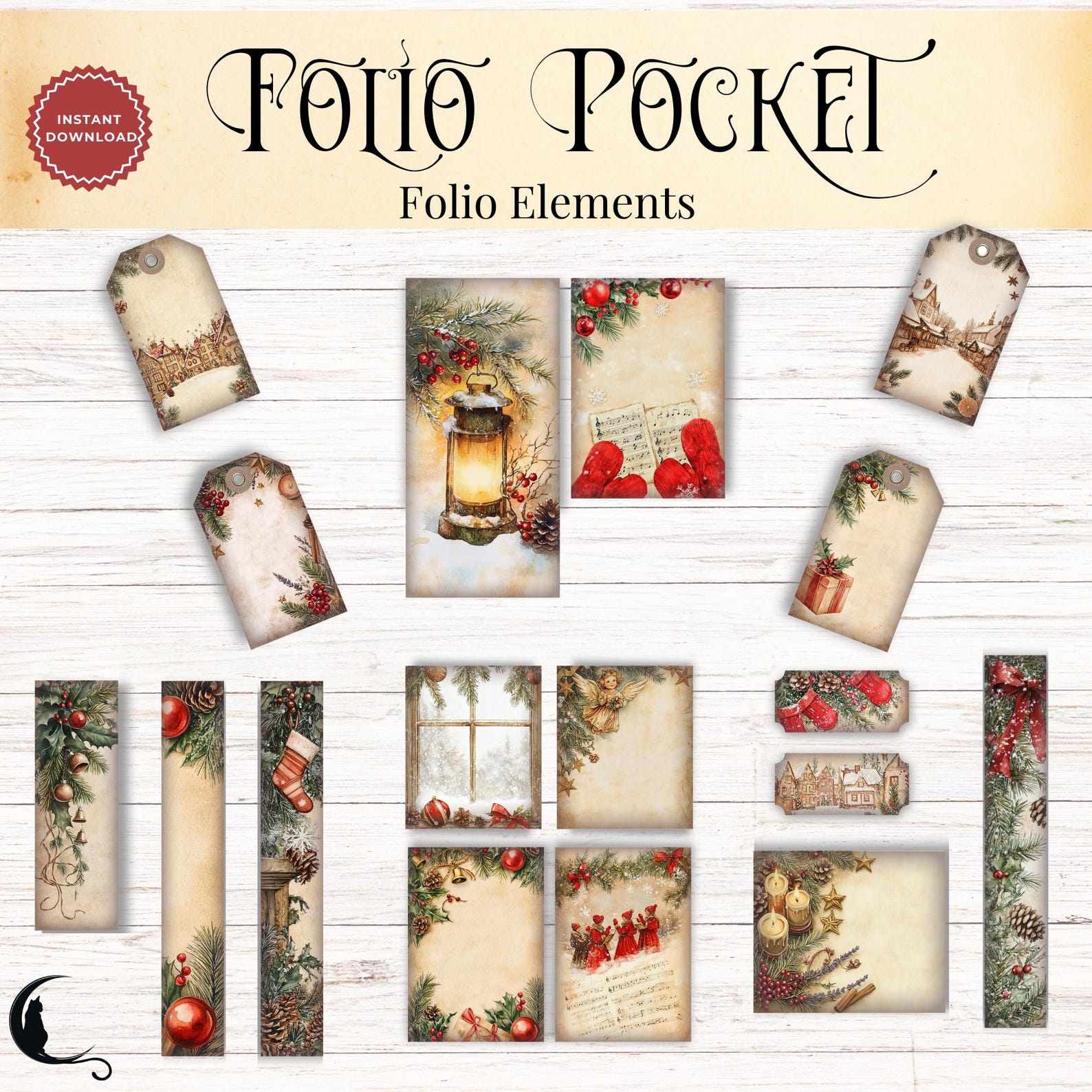 Rustic Christmas Junk Journal Folio Kit | Printable Pocket Ephemera ...