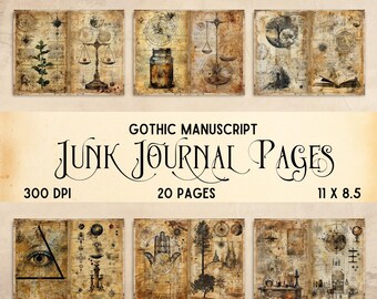 Journals(ジャーナルズ)初版 Gothic Manuscript Junk Journal Pages, Printable Medieval Papers