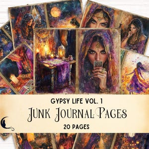 Kit de diario basura Gypsy Life, papel digital imprimible, efímera bohemia vintage, suministros coloridos para álbumes de recortes, adivina bohemia de acuarela