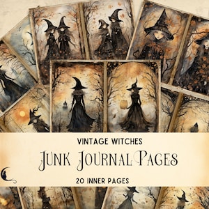 Vintage Witches Junk Journal | Scrapbook Kit Fantasy Art Journal, Forest Witch Junk Journal Pages | Journaling Supplies | Printable Grimoire