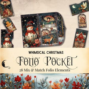 Kit de diario basura navideño con arte popular caprichoso / Kit de efímera de bolsillo imprimible / Kit de folio plegable / Efímera navideña vintage digital