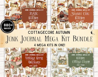 Cottagecore Autumn Junk Journal Kit Bundle, Vintage Fall Ephemera, Printable Pocket Folio, Shabby Chic Rustic Scrapbook, DIY Craft Supplies