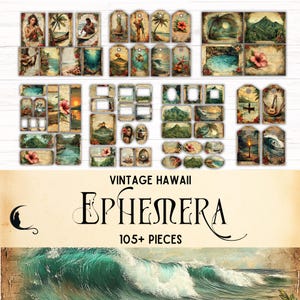 Zestaw pamiątkowych gadżetów Vintage Hawaii Junk Journal, drukowane etykiety z motywem tropikalnego raju, wyjątkowe artykuły do scrapbookingu z motywem oceanu, plaża, surfing, podróże, papier
