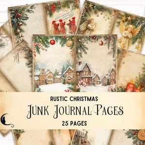 Rustieke kerstdagboekpagina's | Kerstranden Junk Journal Papers | Digitale plakboekkit | Feestelijk collageblad | PDF JPG