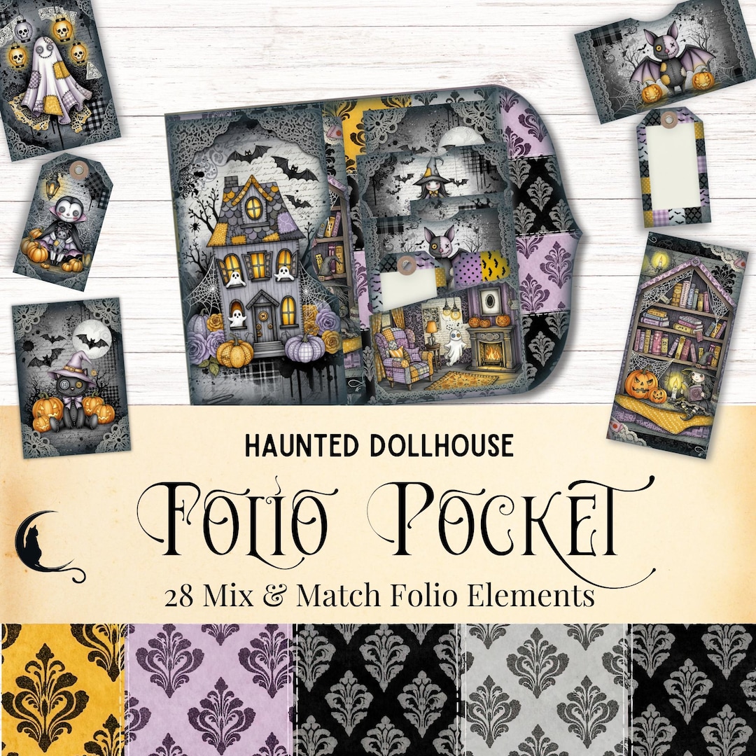Haunted Dollhouse Junk Journal Folio Pocket Kit, Printable Patchwork ...
