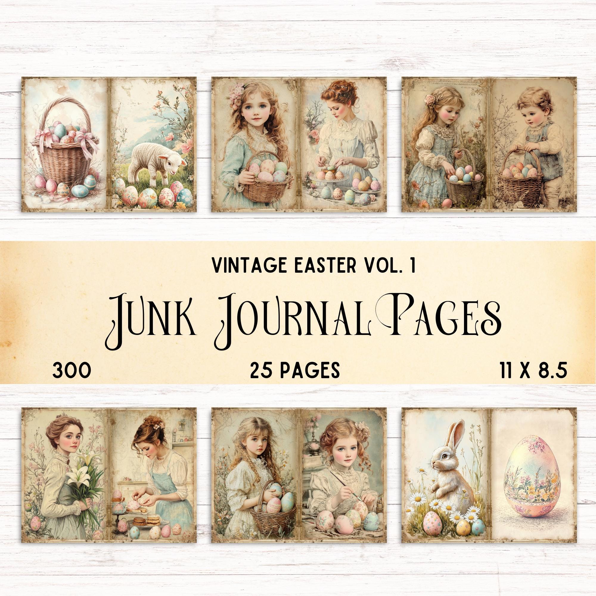 Vintage Easter Junk Journal Pages, Shabby Chic Ephemera, Printable ...