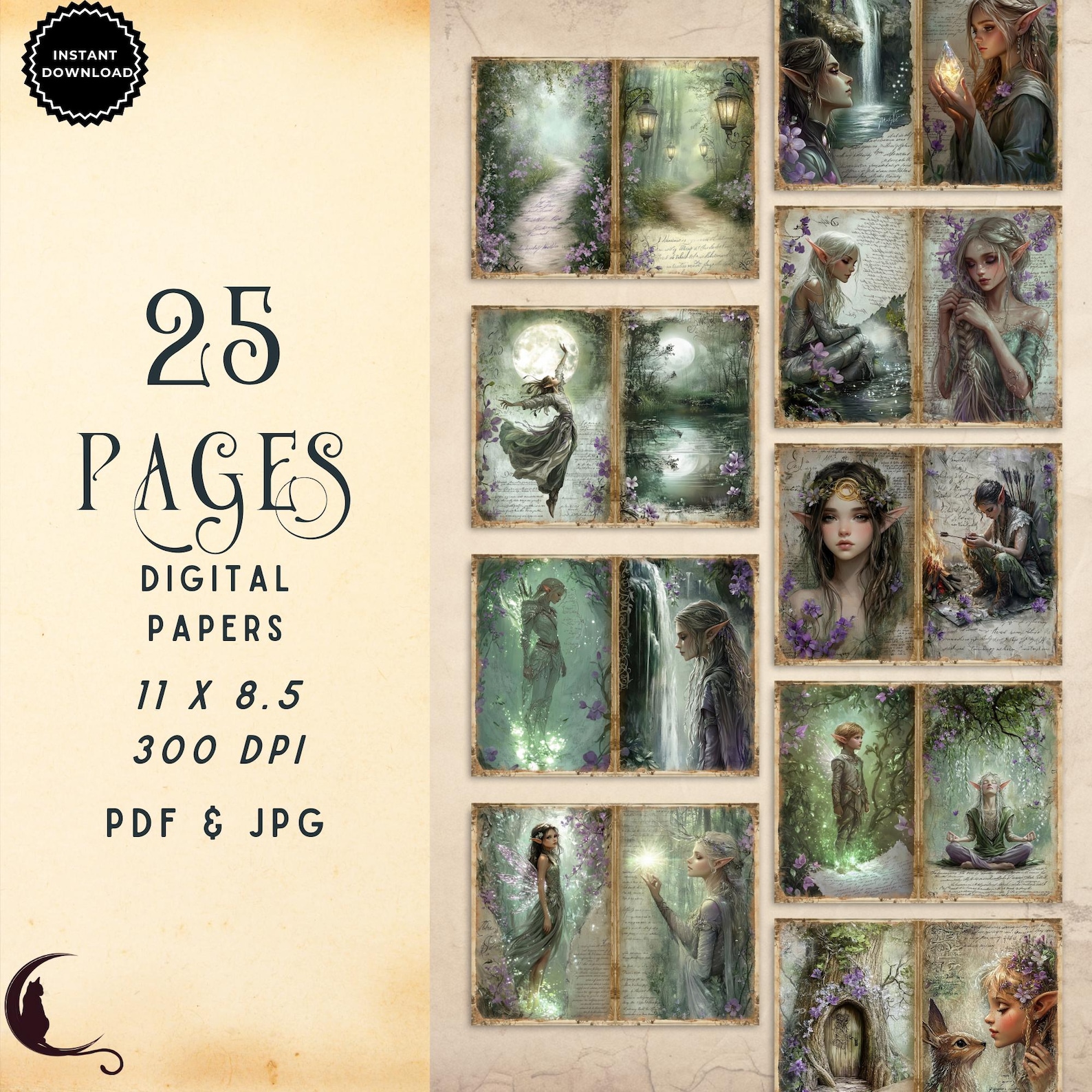 Elven Forest Junk Journal Pages, Fantasy Scrapbook Paper, Printable ...