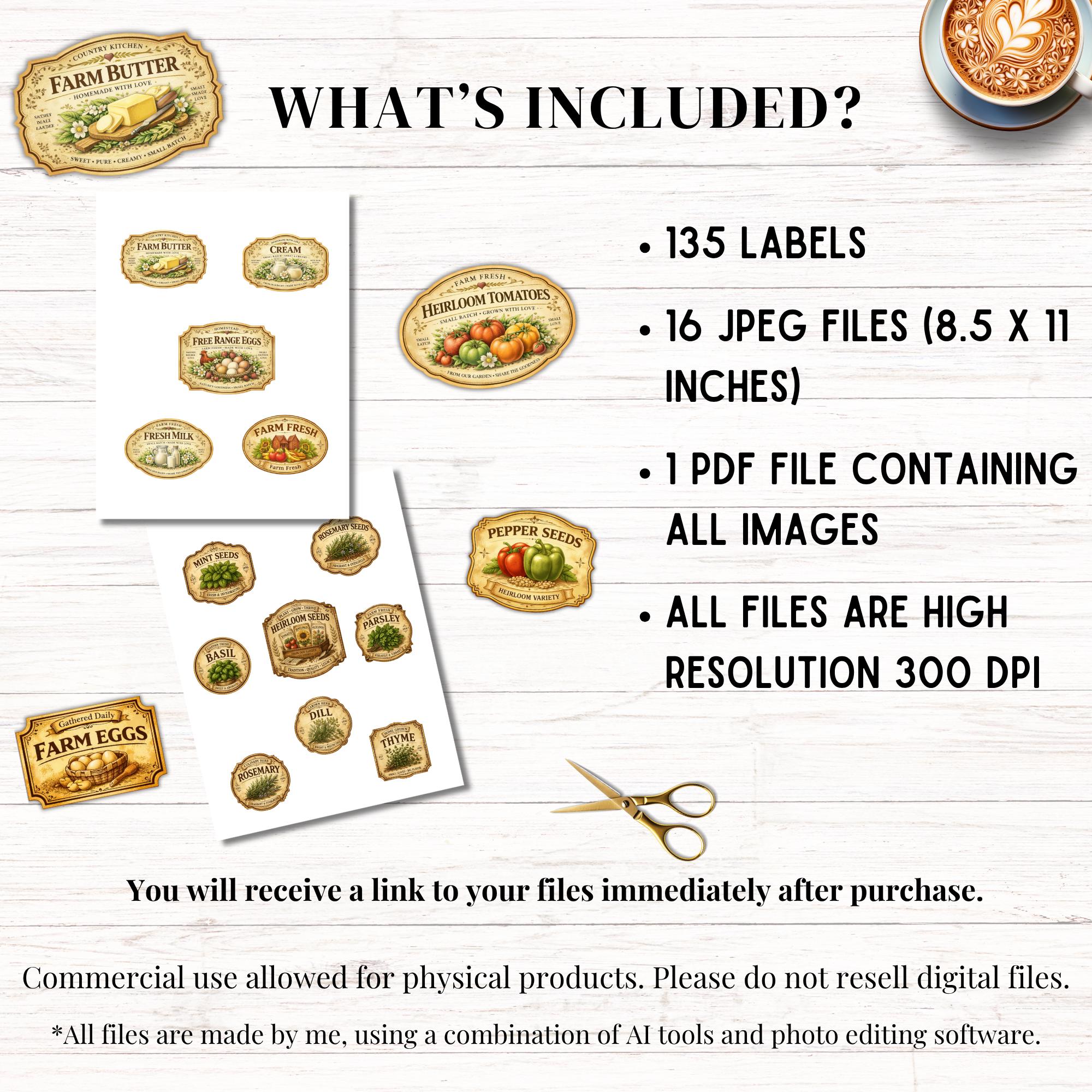 Rustic Farmhouse Labels, Vintage Garden Seeds, Produce Canning Tags ...