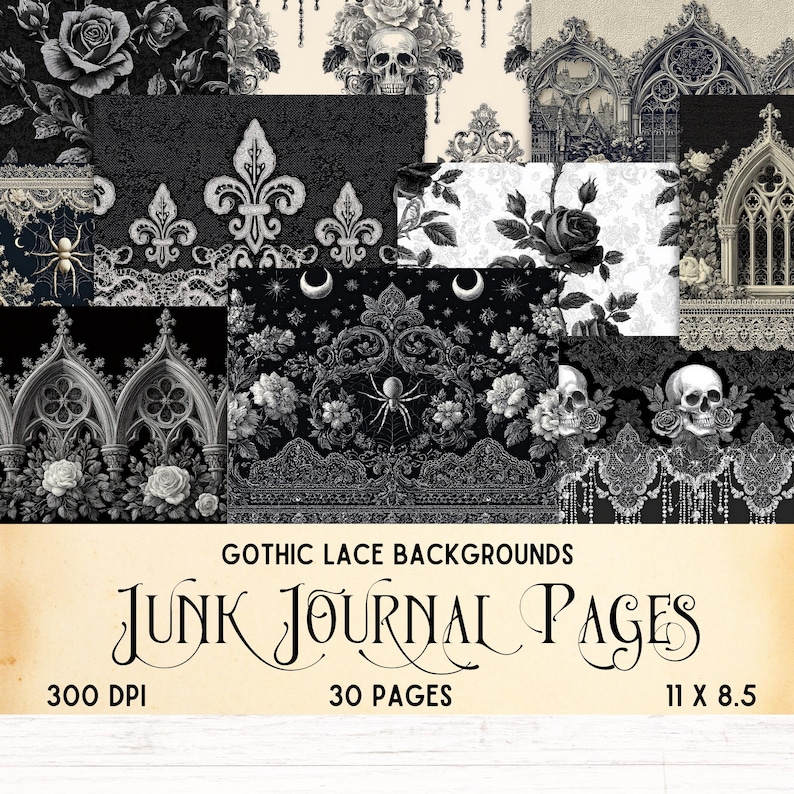 Gothic Lace Backgrounds, Junk Journal Pages, Vintage Printable Ephemera ...