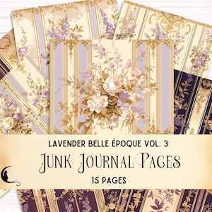 Kit de journal indésirable lavande Belle Epoque, papier numérique Art nouveau, éphémères Français vintage, fournitures de scrapbooking imprimable, crème et or