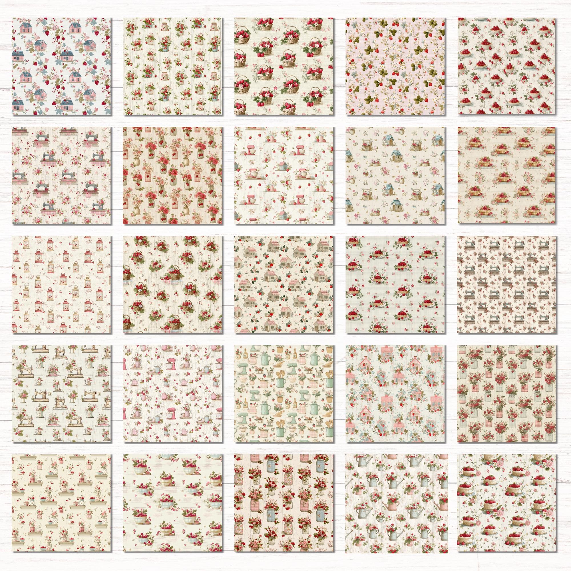 Strawberry Cottage Digital Paper Pack, Seamless Patterns for ...