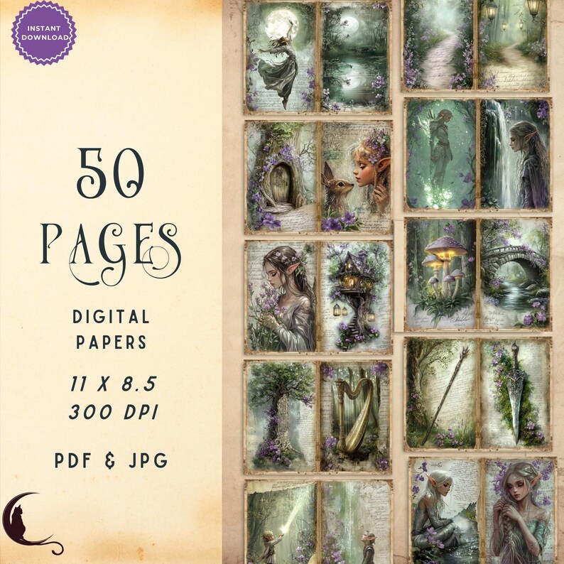 Elven Forest Junk Journal Kit, Printable Enchanted Woodland Folio Kit ...