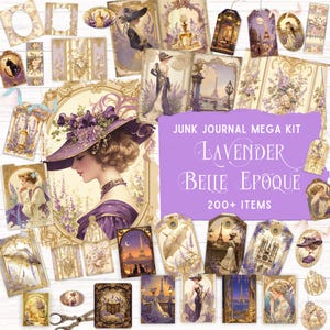 Kit de journal indésirable Belle Epoque lavande, kit folio imprimable, album de scrapbooking Art nouveau, éphémères de publicités françaises vintage, papier numérique imprimable
